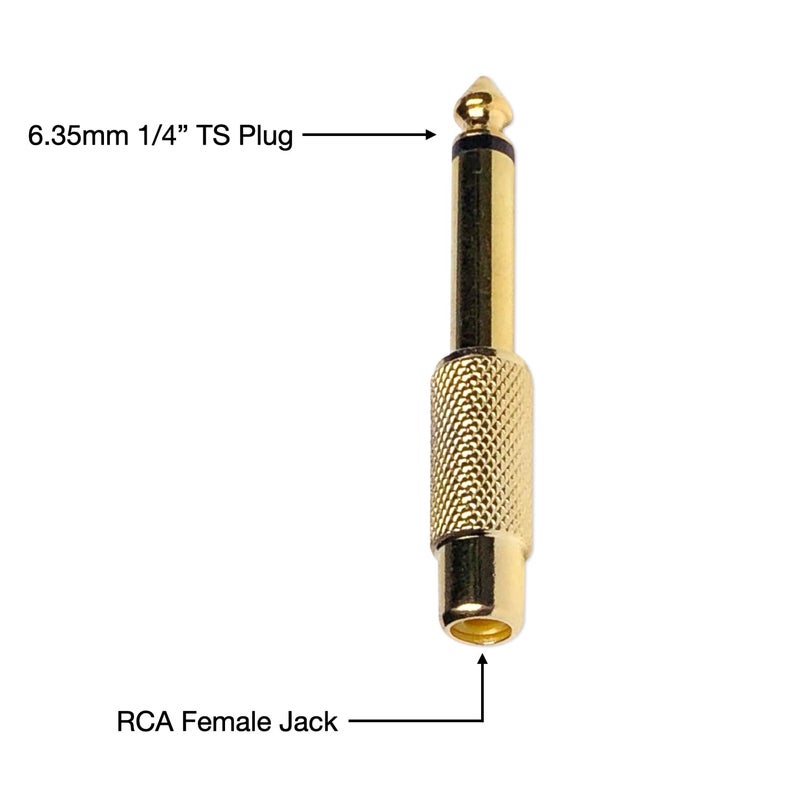 CESS 6.35mm 1/4" TS Plug to RCA Female Jack Adapter Connector - 6.35mm Mono Male to RCA Female, Gold-Plated, 10 Pack - Image 2